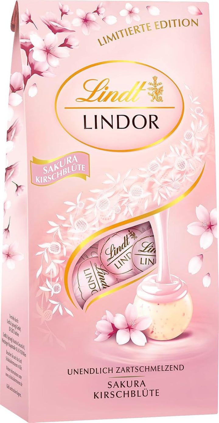 Lindt Schokolade LINDOR Kugeln Sakura | 137 G Beutel | 11 Kugeln Vollmilchschokolade Mit Zartschmelzender Sakura-Füllung | Pralinen-Geschenk | Schokoladen-Geschenk