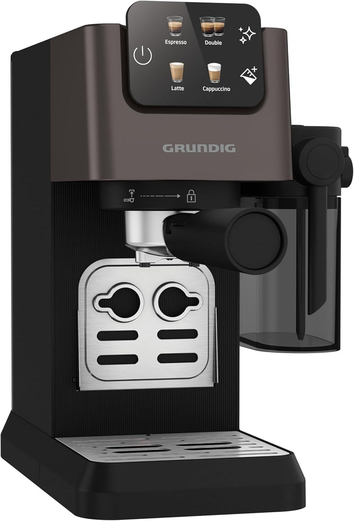 GRUNDIG KSM 5330 Mașină de fasole cu sită Cu recipient integrat pentru lapte, putere 1628 W, presiune pompă 15 bar, duză dublă, afișaj tactil color, Brewsense, Creamypro, Inox închis / negru