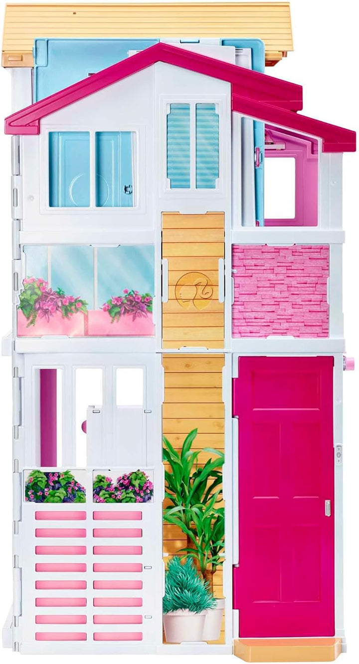 Barbie House Dream Villa, casă de oraș cu 3 etaje și 5 camere, inclusiv accesorii precum mobilier, pliabilă și depozitabilă, jucării de la 3 ani, DLY32
