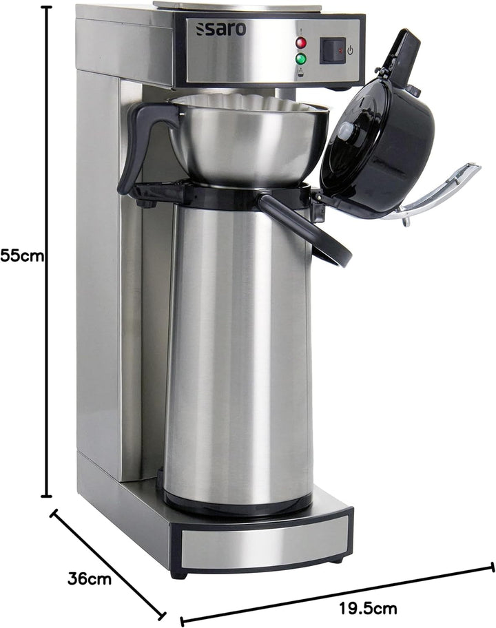 Cafetieră termo cu filtru cu coș și termos Cafetieră industrială cu pompă (2,2 litri, aprox. 10 cești de cafea, funcție de preparare și menținere la cald), argintiu