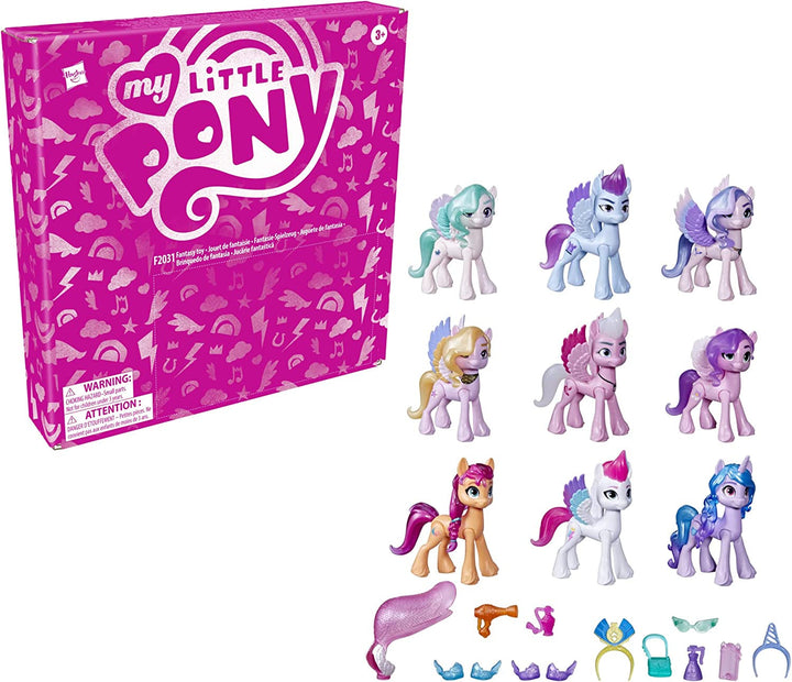 My Little Pony F2031, a New Generation Royal Gala Collection, jucării pentru copii, 9 figurine ponei, 13 accesorii, poster