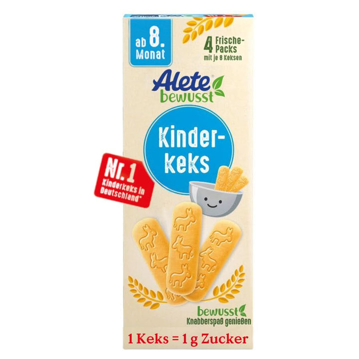 Alete Bewusst Kinderkeks, Ab Dem 8. Monat, Butterkeks Aus Weizen Für Kinder, Handlich Verpackte Kekse Als Kleiner Snack, Perfekt Für Unterwegs & Zwischendurch, 1 X 180 G