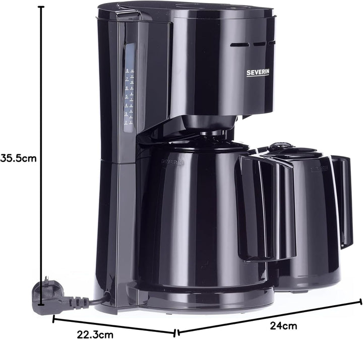 SEVERIN filtru de cafea cu 2 carafe termos, filtru de cafea pentru până la 8 cești per carafă, filtru de cafea cu 2 carafe cu vid, negru, KA 9307