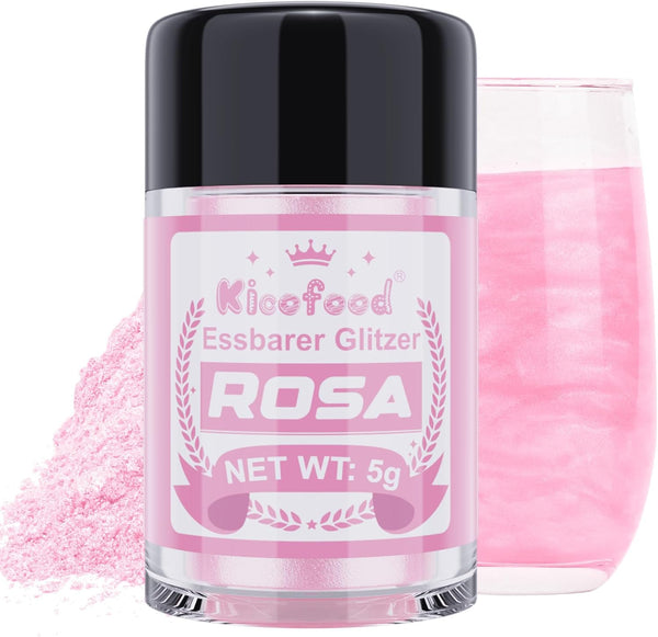 Essbarer Glitzer - Kicofood 5G Glitzer Für Getränke, Essbares Glitzerpulver, Lebensmittelfarbe Glitzer, Lebensmittelfarben Glitter Für Buttercreme, Fondant, Kuchendekoration (Rosa)