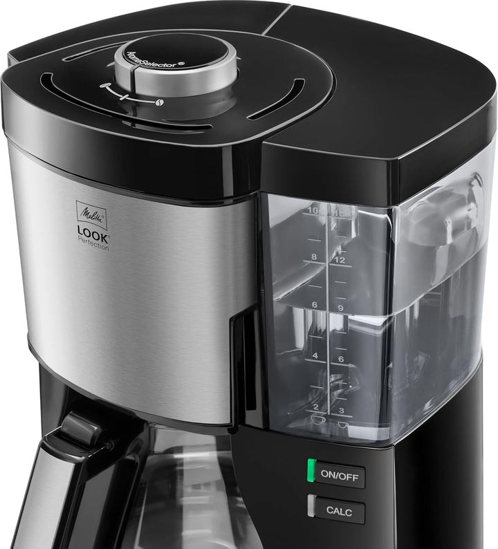 Melitta Look Perfection - Cafetieră cu rezervor de apă detașabil, filtru de cafea cu ulcior de sticlă și opritor de picurare, pentru până la 10 cești de cafea, negru