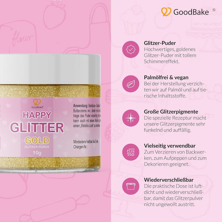 Goodbake Happy Glitter Gold - Glitter alimentar comestibil, 10 grame