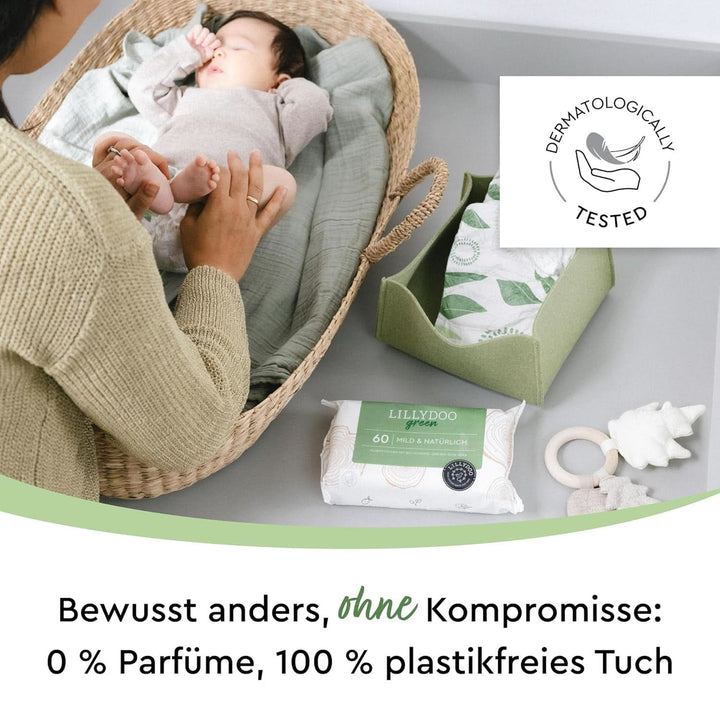 LILLYDOO Green Natürliche Feuchttücher, 600 Stück (10 X 60), 100% Plastikfreies Tuch, Ohne Parfüme (FSC Mix)