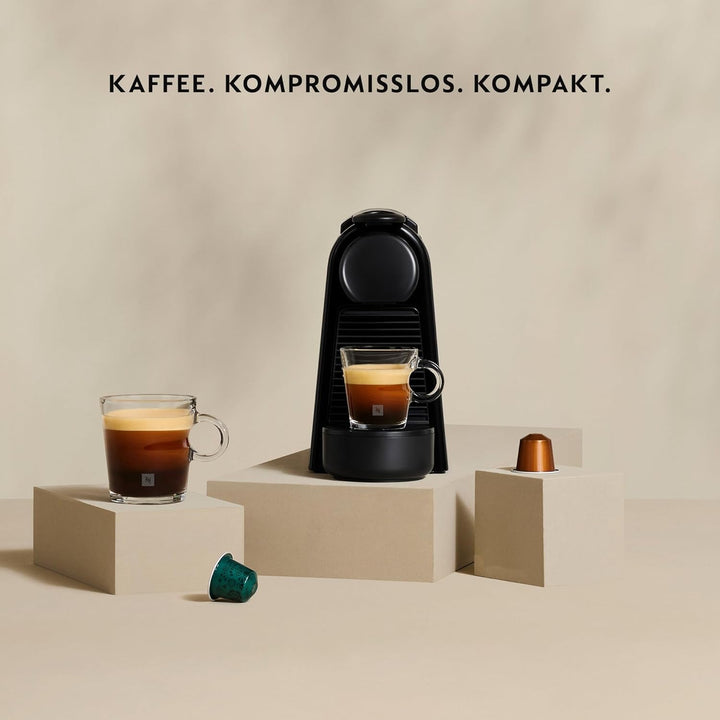 Nespresso De'Longhi Essenza Mini EN 85.B Mașină de cafea cu capsule Set de bun venit cu capsule cu arome diferite 19 Bar presiune pompă, economie de spațiu, 1370W, 0.6Ml, 32.5 X 11 X 20.5 Cm, negru