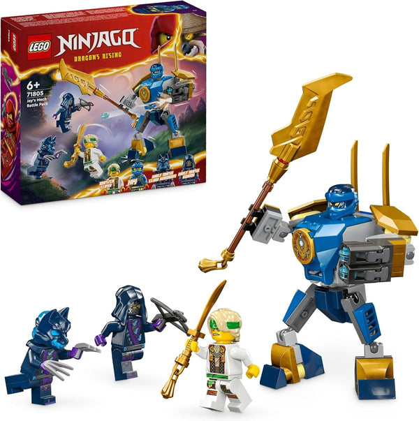 LEGO NINJAGO Jay Battle Mech, jucărie ninja pentru copii cu figurine, inclusiv minifigurina Jay cu mini katana, figurine de acțiune și mecs, cadou mic pentru băieți și fete creative de la 6 ani 71805