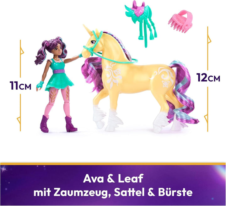 Unicorn Academy AVA și Unicorn Leaf Set - Figurine originale de aproximativ 12 cm înălțime din popularul serial Netflix Cu două accesorii și perii de păr Pentru jocuri de rol imaginative, pentru copii cu vârsta de 4 ani și peste