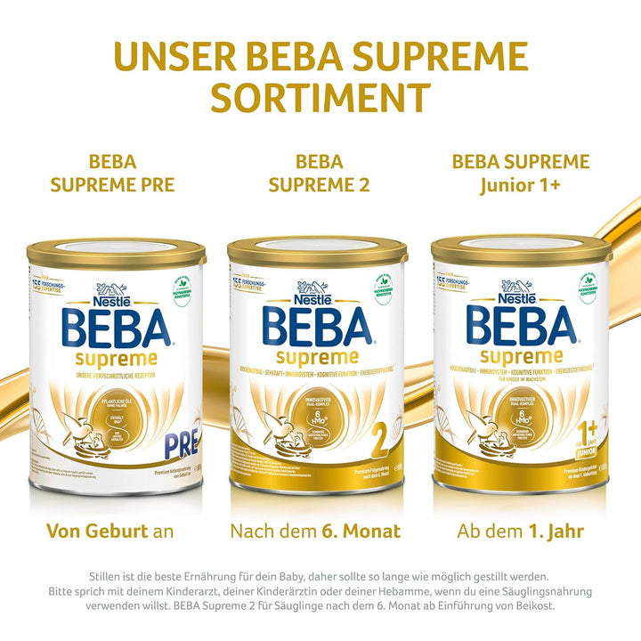 BEBA SUPREME 2 Folgemilch Nach Dem 6. Monat, Babynahrung Mit 6 HMO Komplex, Nur Laktose, Ohne Palmöl, 6Er Pack (6 X 800G)