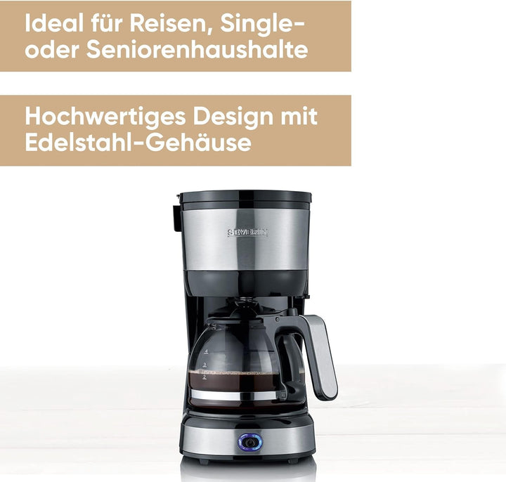 SEVERIN filtru de cafea compact, cafea aromată cu filtru de cafea pentru până la 4 cești, filtru de cafea cu filtru pivotant permanent, oțel inoxidabil / negru, KA 4808
