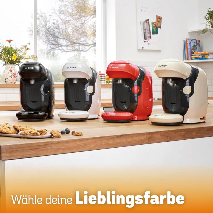 Mașină cu capsule Bosch Tassimo Style Friendly TAS112E, Peste 70 de băuturi, Potrivită pentru toate paharele, Complet automată, Durabilă, Economie de spațiu, 1400 W, Negru