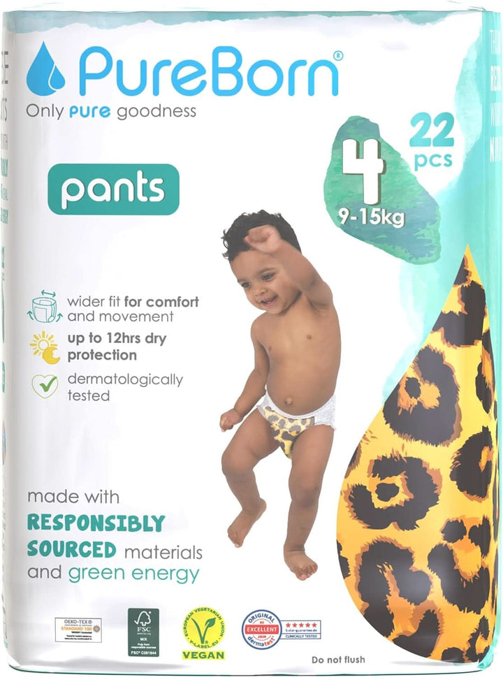 Pureborn Baby Premium Windeln Pants, Höschenwindeln, Größe 7 (17+ Kg), 16 Stück, Optimaler Schutz Für Tag Und Nacht, Dermatologisch Getestet, Ultraweich, Hautfreundlich