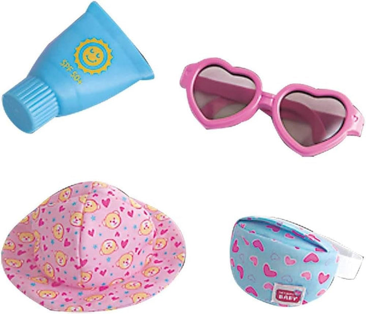 Simba 105560005 - New Born Baby, set de vară pentru păpuși, pălărie de soare, ochelari și tub de cremă, cu geantă cool, roz