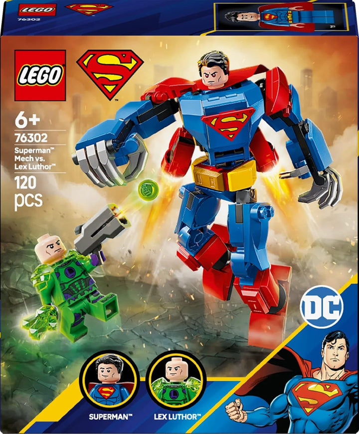 LEGO DC Superman Mech Vs. Lex Luthor - Jucărie de supererou cu 2 minifigurine - Figurină de acțiune construibilă cu brațe, picioare și degete mobile - Cadou pentru băieți și fete cu vârsta peste 6 ani 76302