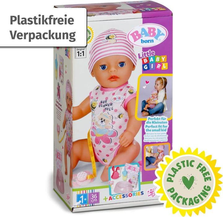 BABY Born Lena (Little Baby Girl) 36Cm, păpușă cu 7 funcții pentru copii de la 1 an, funcționează fără baterie, păpușă mare de 36 cm