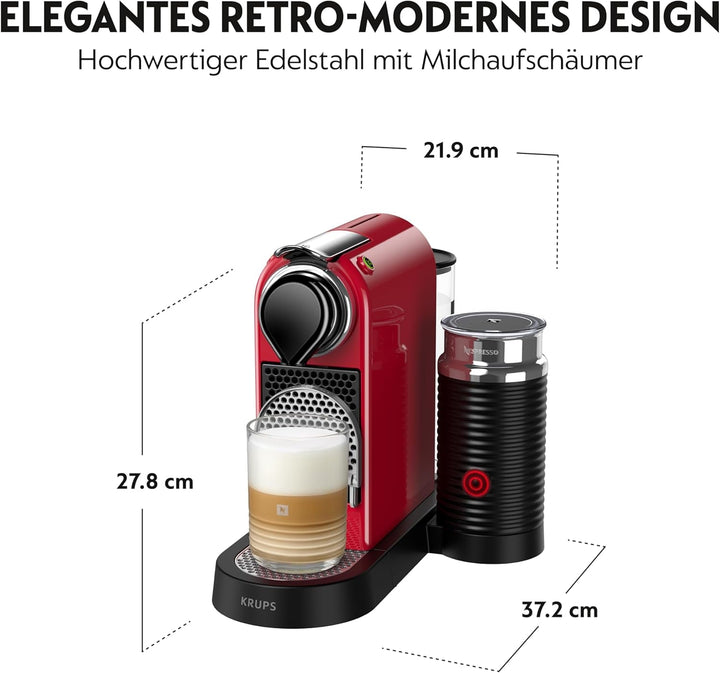 Nespresso Krups XN7615 Citiz&Milk mașină de capsule de cafea | 1260W | capacitatea rezervorului de apă 1L | presiunea pompei 19 bar | culoare roșu