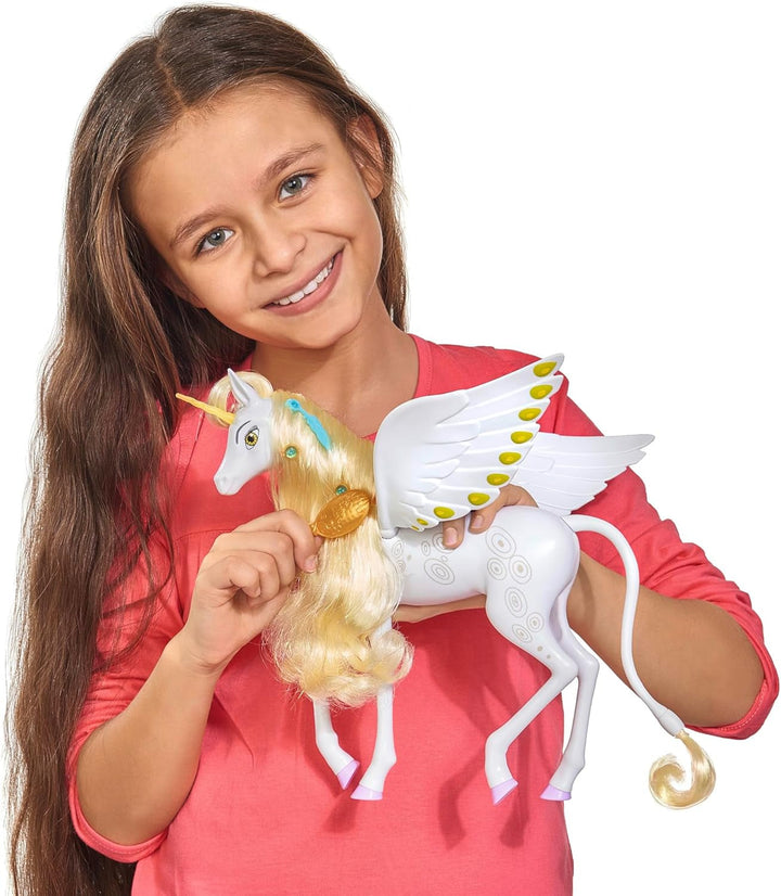 Simba 109480093 - Mia and Me Unicorn Onchao, Cu aripi mobile, agrafe de păr, perie pentru coafat, cal de joacă, ponei, Centopia, de la 3 ani, roz