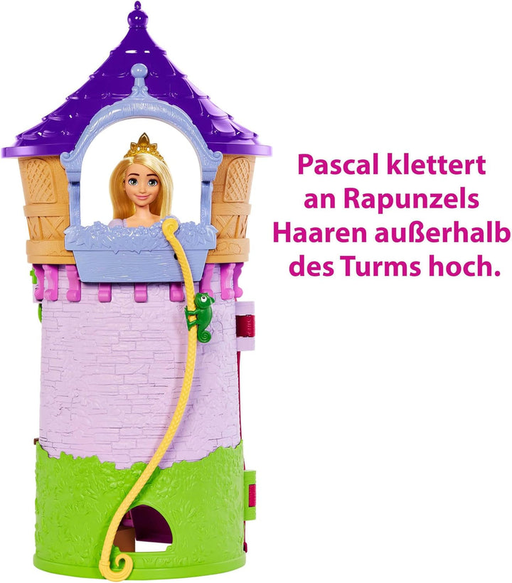 Disney Princess HMV99 - Păpușă Rapunzel mobilă și turn de joacă cu distracție pe tot parcursul, 6 zone de joacă și 15 accesorii, inspirat de filmul Disney, jucării pentru păpuși de la 3 ani