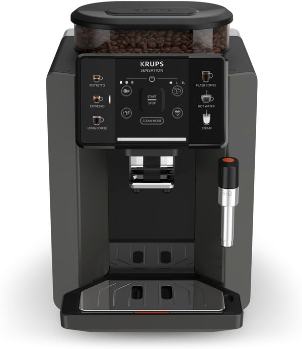 Aparat de cafea complet automat Krups Sensation, duză de spumare a laptelui, 5 băuturi, funcție de cafea cu filtru, funcție de 2 cești, filtru de cafea, negru, EA910810