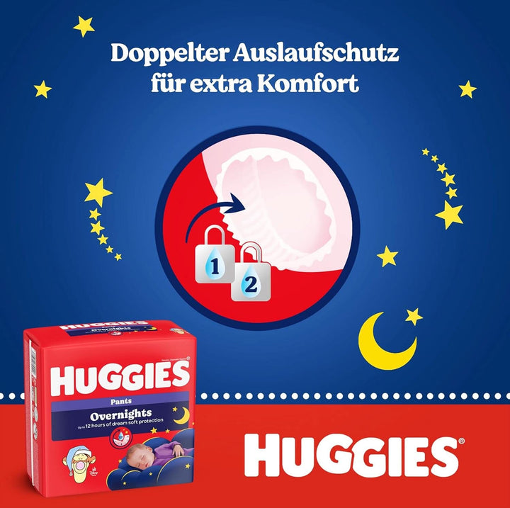 Huggies Overnight Pants Größe 4 (9-14 Kg), Windeln-Monatsbox, 104 Stück (4X26), Windelhöschen Für Die Nacht