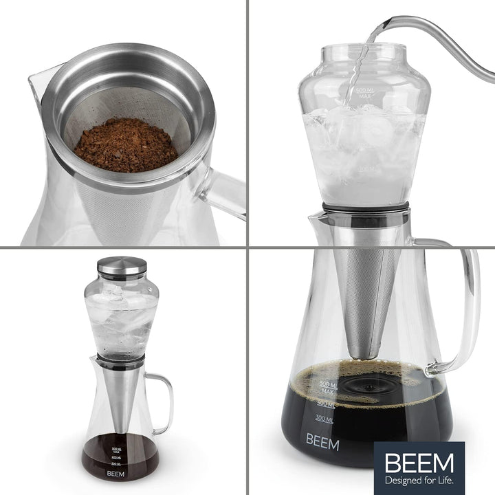 Beem filtru de cafea cu picurare la rece pentru 0,5L sticlă de borosilicat / oțel inoxidabil argintiu-transparent, Dimensiuni: 14Cm X 12.5.Cm X 33.4Cm, 03075