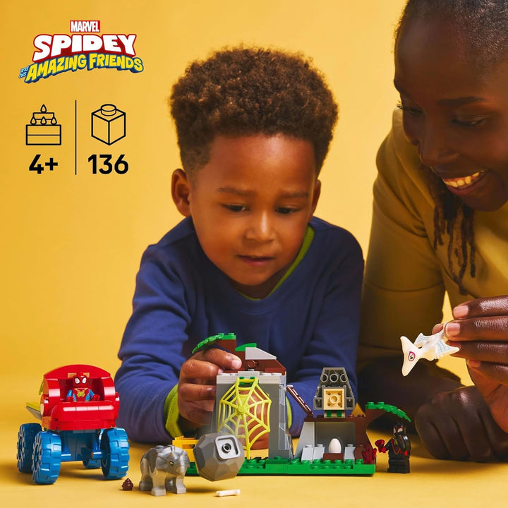 LEGO Marvel Echipa lui Spidey într-o misiune de salvare în camionul Dino, mașină de jucărie construibilă pentru supereroi, set de aventură pentru copii 4+, Spidey și super prietenii săi 11199