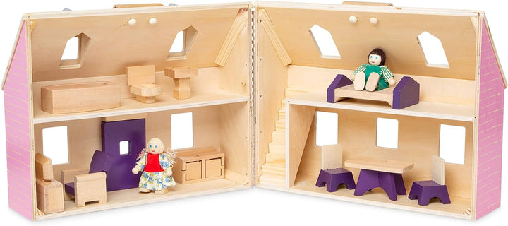 Casa de păpuși Melissa & Doug de pliat și luat cu tine | Casă de păpuși și păpuși | Playsets | 3+ | Cadou pentru băieți sau fete