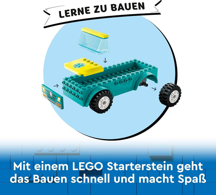 LEGO City Ambulanță și Snowboarder, Ambulanță Playset cu mașină de jucărie și 2 minifigurine, Snowboarder și Paramedic Figura, cadou imaginativ pentru băieți și fete de la 4 ani 60403