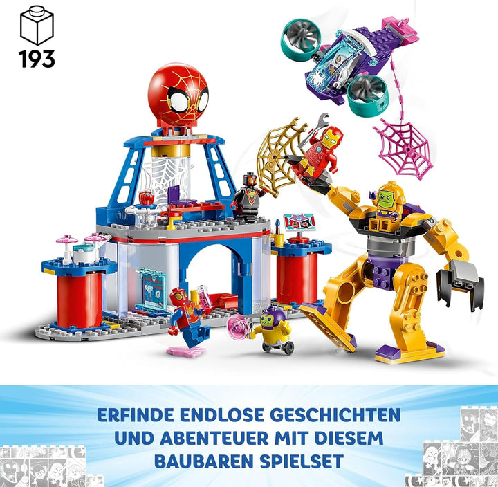 LEGO Marvel Sediul central al echipei lui Spidey, Spider-Man jucărie cu vehicul și Mech, cadou pentru băieți și fete de la 4 ani, care sunt fani ai serialului TV Spidey și super prietenii săi 10794