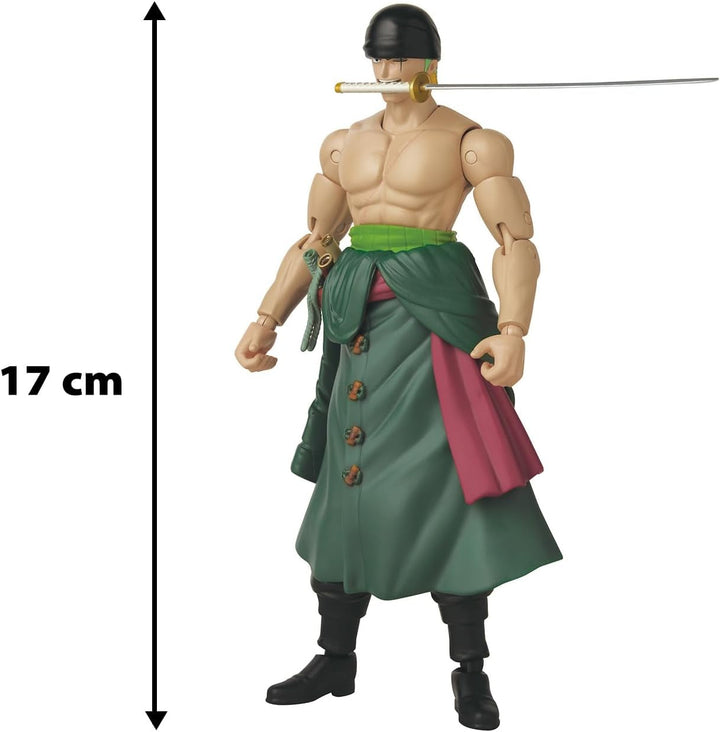 Bandai - Anime Heroes - One Piece Figure - Lorenor Zorro 17 Cm Three Sword Style - Licența oficială One Piece - Movable Manga Figure Zorro 3 Swords - Toy For Children From 4 Years - 37052