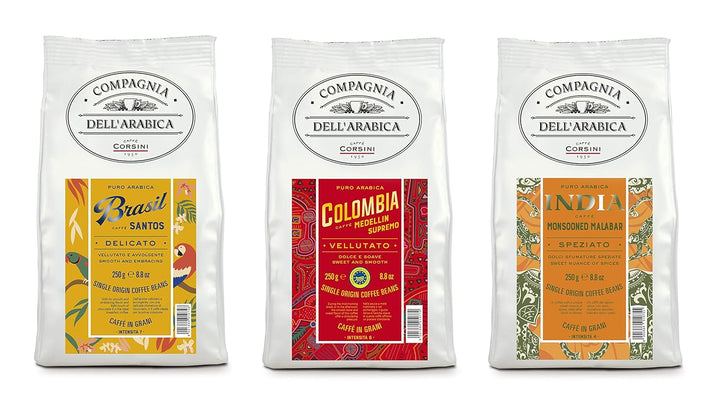 Caffè Corsini - Kaffeebohnen 3X250G Compagnia Dell'Arabica Set Guatemala / Äthiopien / El Salvador, Einzelner Ursprung, Insgesamt 750G