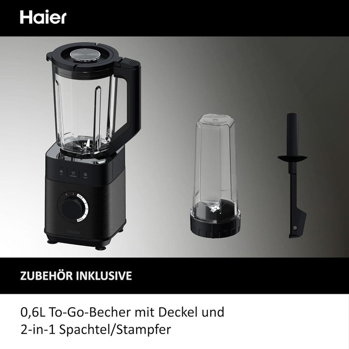 Haier Mixer Mit Ice-Crush-Funktion & Smoothie Maker, 1200W I Standmixer Mit 1,7L Glasbehälter & 0,6L To-Go-Flasche I Selbstreinigungsfunktion, Spülmaschinenfest & 5 Geschwindigkeiten [Serie 5-HBL5B2]