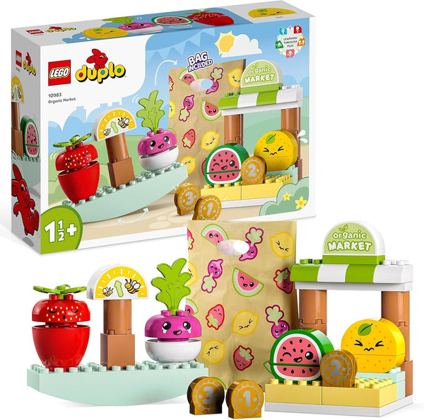 LEGO DUPLO Prima mea piață organică, set magazin de jucării pentru băieți și fete, jucărie educativă pentru copii mici de la 1,5 ani, accesorii pentru fructe și legume 10983