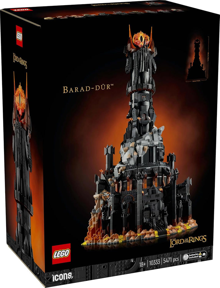 LEGO Icons Stăpânul Inelelor: Barad-Door, set de construcție pentru adulți cu minifigurinele Sauron, Gothmog, Orc, Frodo, Sam și Gollum, Memorabilia filmului, piesă de colecție pentru fani 10333