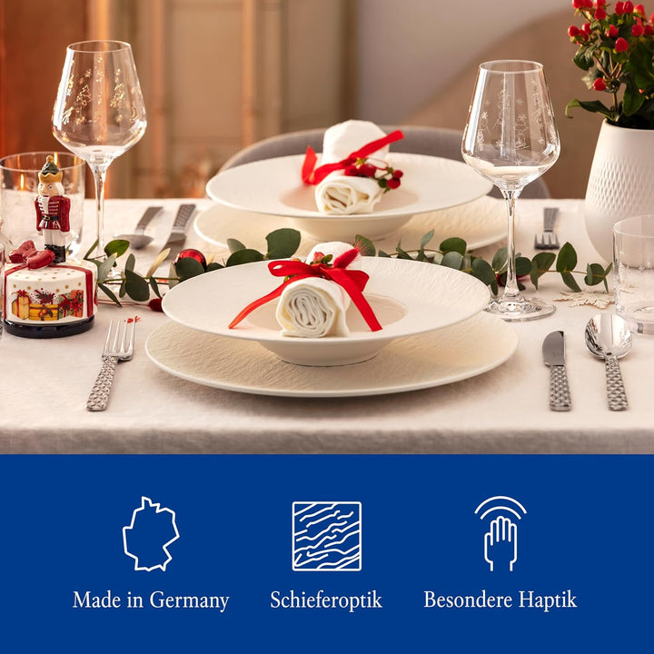 Villeroy & Boch – Manufacture Rock Blanc Geschirrset 6 Teilig Weiß, Spülmaschinenfest, Mikrowellensicher, Geschirr Modern, Starter Set, Speiseteller, Pastateller, Müslischalen, Premium Porzellan