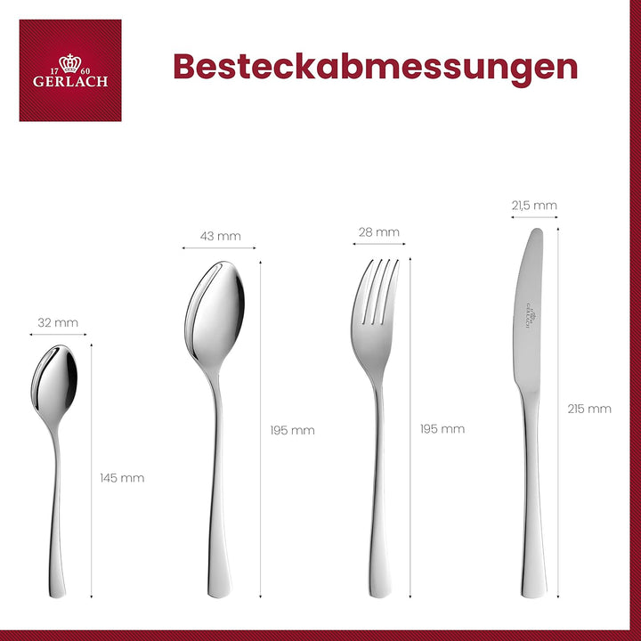 Gerlach 1760 Tunea Set Für 6 Personen Spülmaschinenfest Essbesteck Aus Edelstahl Elegantes Besteck Mit Messer Gabel Löffel Und Teelöffel Tafelbesteck Rostfrei 24 STK, 18/10 Steel, Silber Glänzend