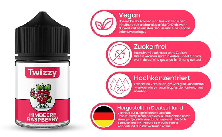 Twizzy Himbeere Lebensmittelaroma -60Ml- Intensives Aroma – Ideal Zum Backen, in Lebensmitteln & Getränken, Auch Für Vernebl., Nebelm., Uvm