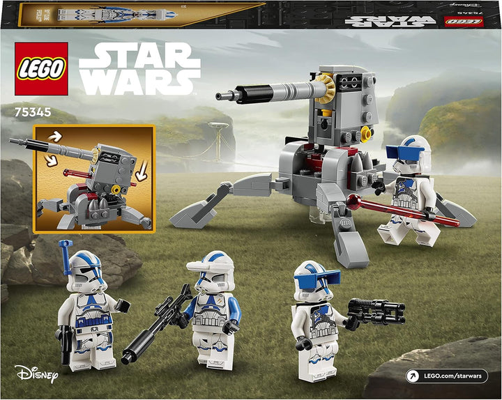 LEGO 75345 Star Wars 501St Clone Troopers Battle Pack Set cu vehicule și 4 figurine, jucărie construibilă cu tun AV-7 anti-vehicul și trăgător cu arc