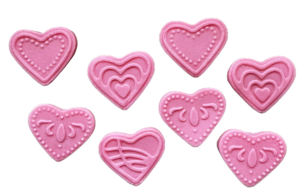 Set 8 edible decorations from sugar paste, pink hearts