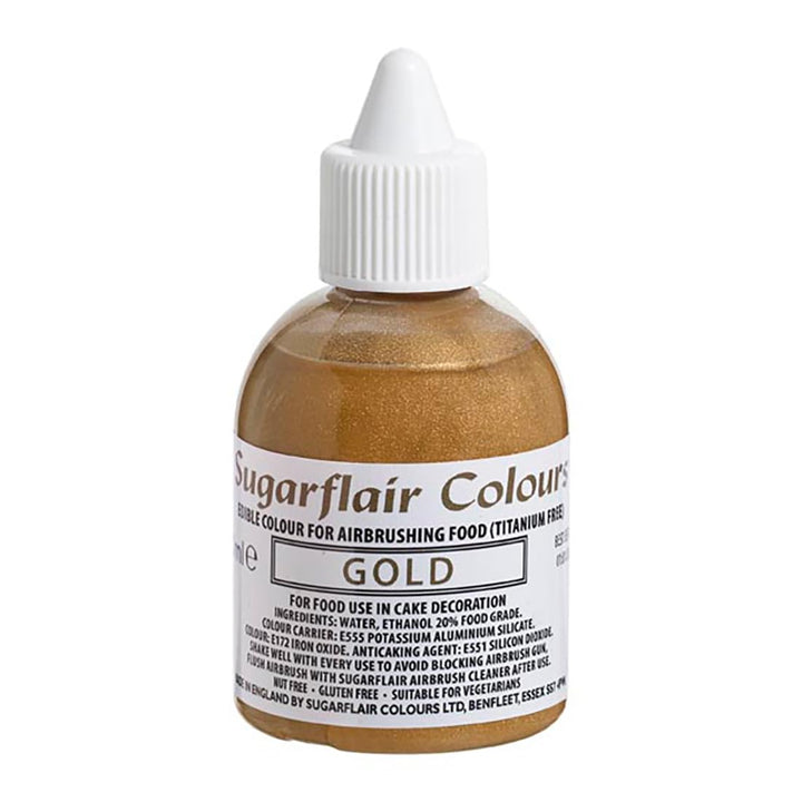 Sugarflair Airbrush Colouring Lebensmittelfarbe Gold - Essbare Lebensmittel Farbe Flüssig, Airbrush-Farbe Für Kuchen, Cupcakes, Zuckerguss Und Kuchendekorationen - 60Ml