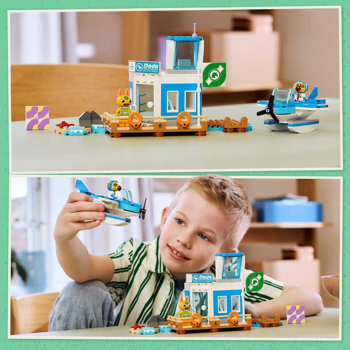 LEGO Animal Crossing Fly with Dodo Airlines, set de jocuri video, jucărie de aeroport, hidroavion și minifigurină pilot, cadou pentru fete și băieți cu vârsta de 7+ 77051