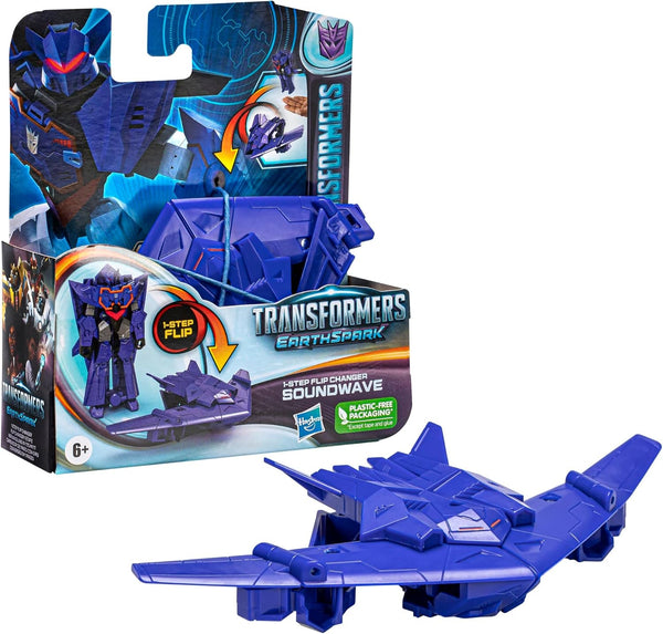 Jucărie Transformers Earthspark 1-Step Flip Changer Soundwave figurină (10 cm), jucărie robot pentru copii cu vârsta peste 6 ani