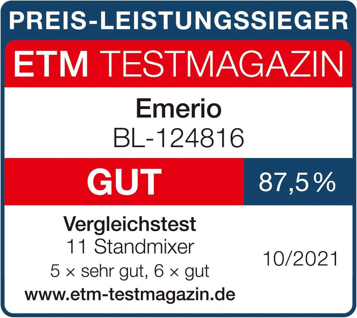 Emerio Standmixer BPA Frei Crush Ice Funktion 1.5L Behälter 2 Geschwindigkeiten + Pulse Funktion Messereinheit Aus Edelstahl Sicherheitsschalter Geschirrspülgeeignet 500 Watt BL-12816.8 Schwarz