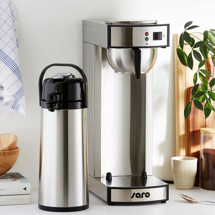 Cafetieră termo cu filtru cu coș și termos Cafetieră industrială cu pompă (2,2 litri, aprox. 10 cești de cafea, funcție de preparare și menținere la cald), argintiu
