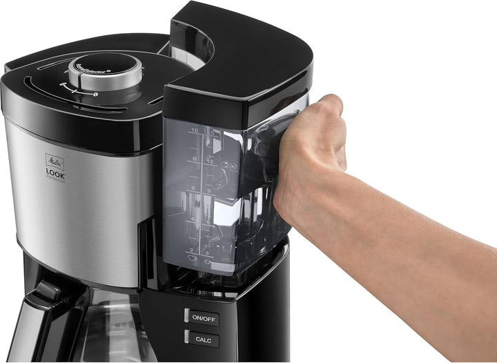 Melitta Look Perfection - Cafetieră cu rezervor de apă detașabil, filtru de cafea cu ulcior de sticlă și opritor de picurare, pentru până la 10 cești de cafea, negru
