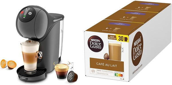 NESCAFÉ DOLCE GUSTO Krups KP243B Aparat de cafea cu capsule Genio S, 15 bari, ultra compact, presiune ridicată, peste 30 de creații de cafea, dimensiune selectabilă a băuturii, oprire automată, antracit cu Café Au Lait