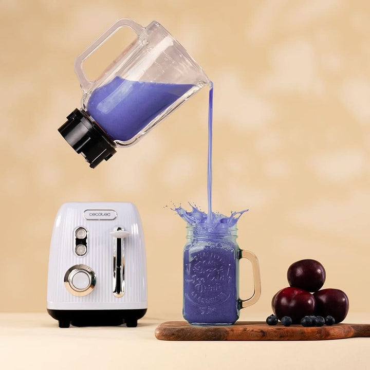 Cecotec Standmixer Retro Power Black Titanium Retroblue, 1200 W Maximale Leistung, 1,5 L Glasbehälter, Einstellbare Geschwindigkeit, 4 Klingen Mit Schwarzem Titanbeschichtung, 100% Kupfermotor.