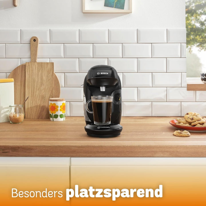 Mașină cu capsule Bosch Tassimo Style Friendly TAS112E, Peste 70 de băuturi, Potrivită pentru toate paharele, Complet automată, Durabilă, Economie de spațiu, 1400 W, Negru